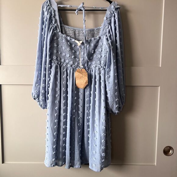 Listicle Swiss Dot Maternity Dress Large Babydoll Smocked Square Neck Chiffon - Picture 7 of 15